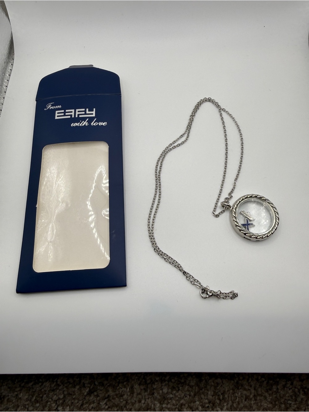 Effy Silver Floating Cross Locket Necklace with Blue Accent with 2 Charms